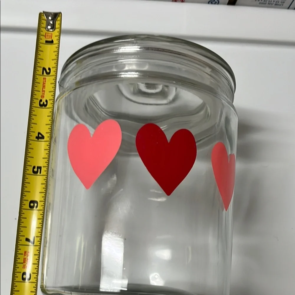 Glass jar with hearts, excellent preowned condition